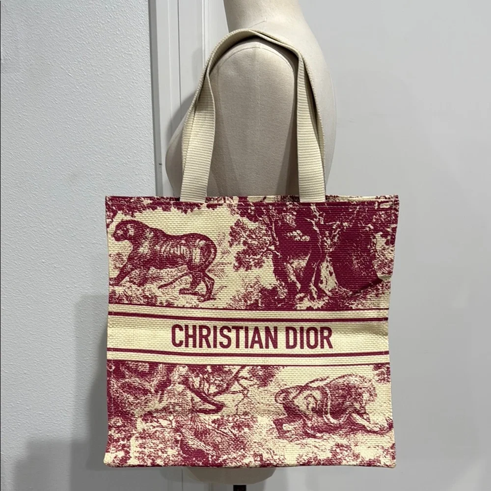 Dior Straw Dioriviera VIP Shoulder Bag Christian Dior Red Toile Print Tote Bag